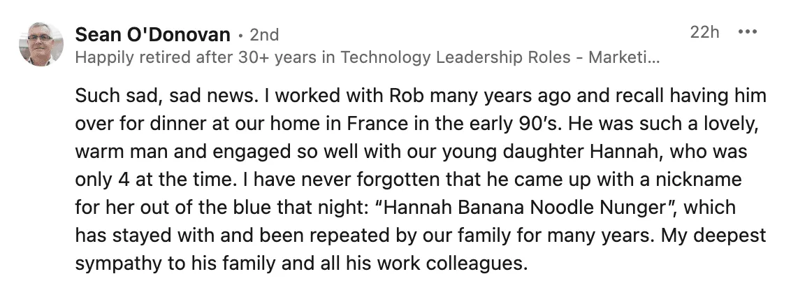 Tribute from Sean O'Donovan